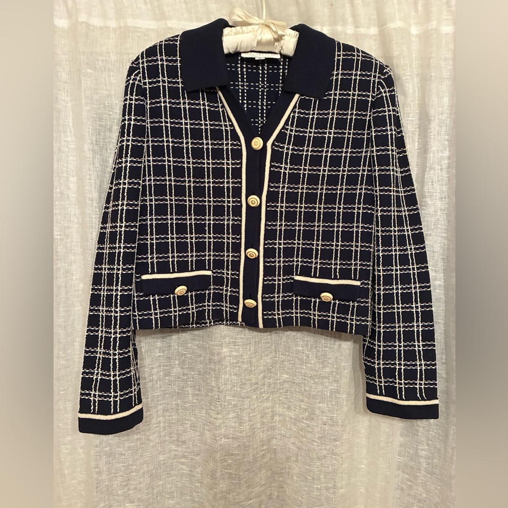 St. John Navy and White Checkered Blazer